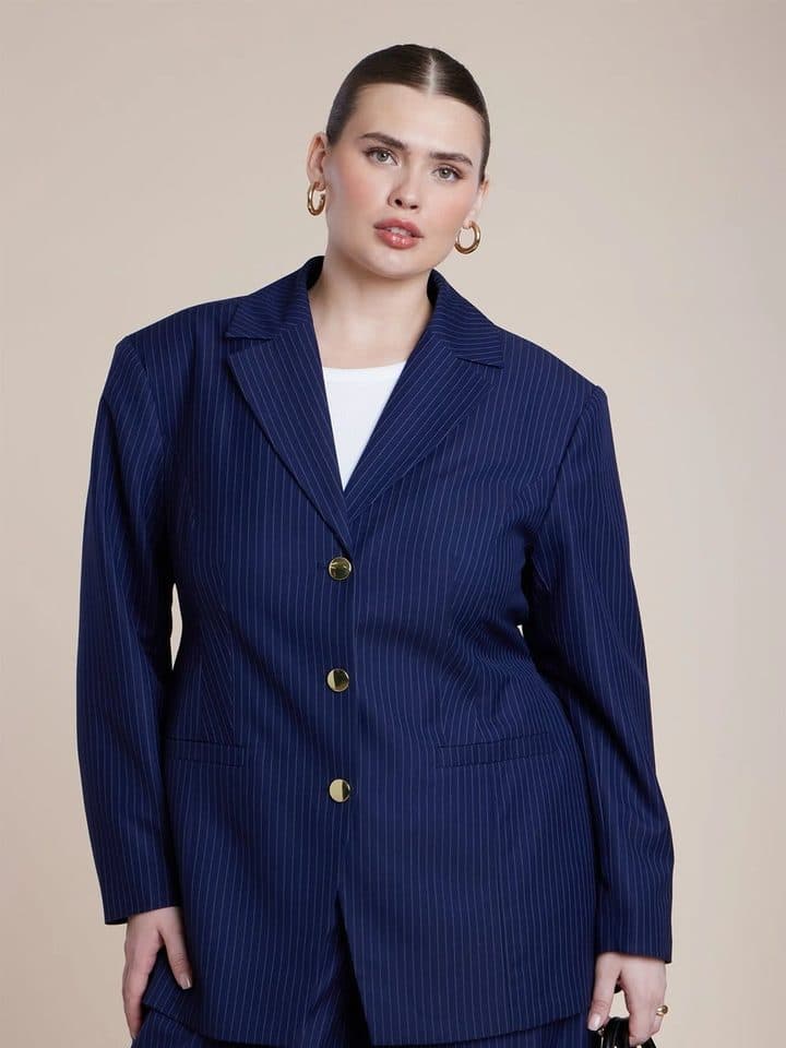 Eloquii nipped-waist pinstripe blazer